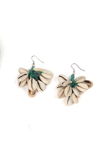 Green Thread & Seashell Earrings
